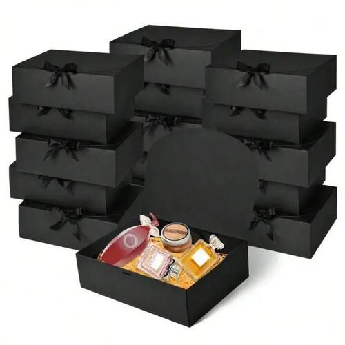 1/5pcs Black Gift Box With Lid, Deluxe Black Gift Box With R