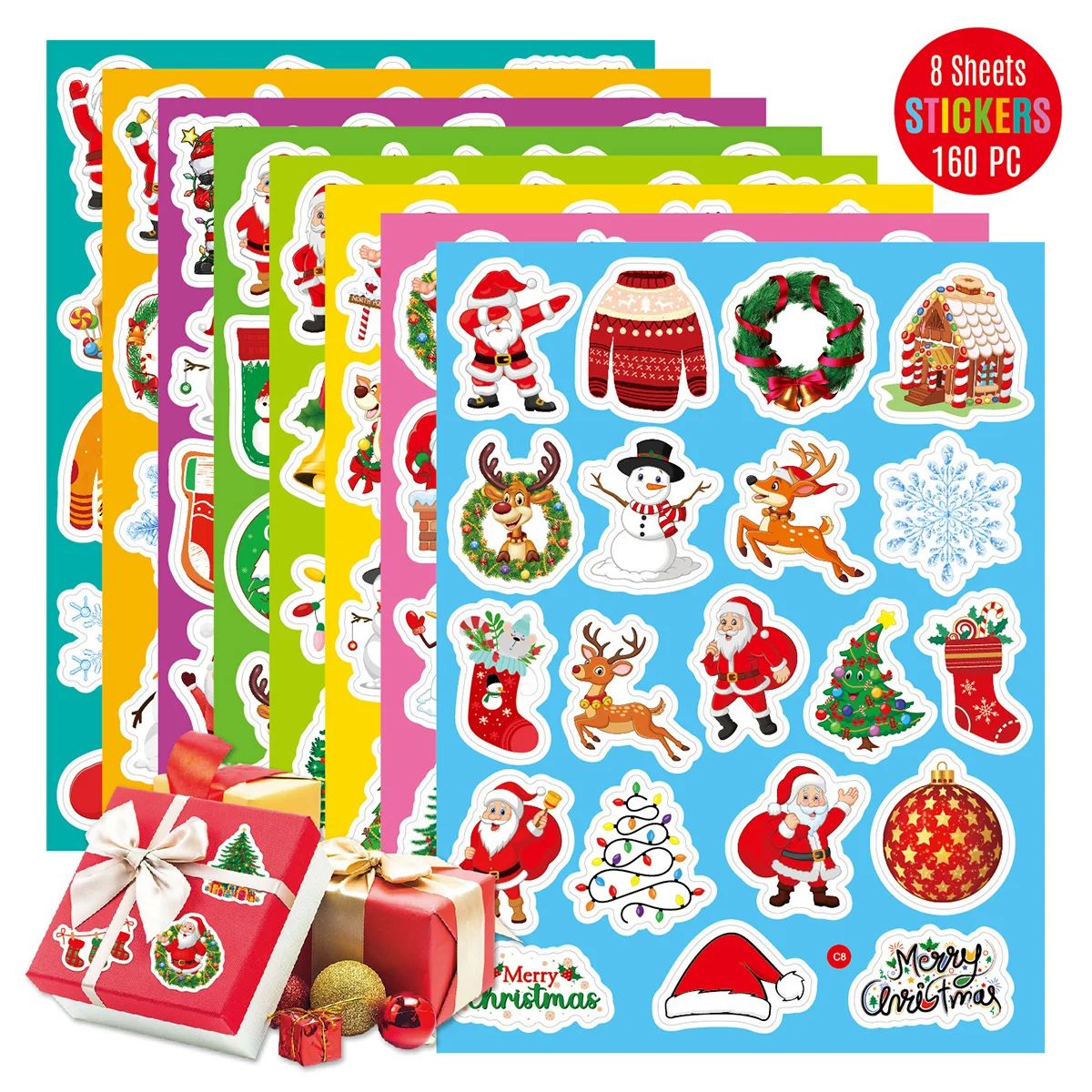 160Pcs Holiday Stickers Christmas Theme Stickers for Kids  C