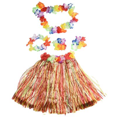 Kids Hawaiian Grass Lei Skirt Flower Wristband Garland Fancy