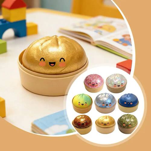 Large Squishies Dumpling Bun Toy, Slow Rising Glitter Dumpli