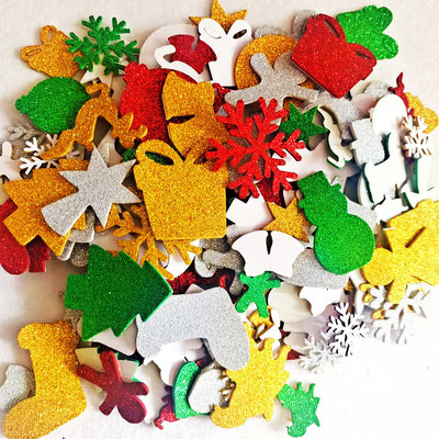 Christmas Decoration Glitter Powder Foam Cartoon Stickers Ch