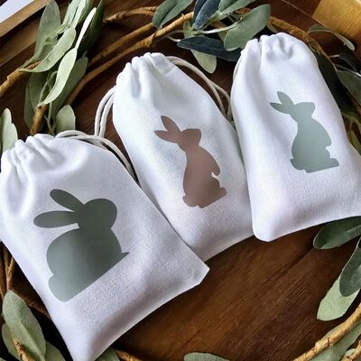 3pcs Bunny Rabbit Drawstring Gift Bags Happy Easter  Festiva