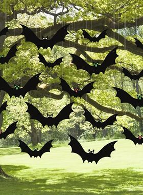 12pcs Hanging Bats Halloween Outdoor Decor Large Flying Plas