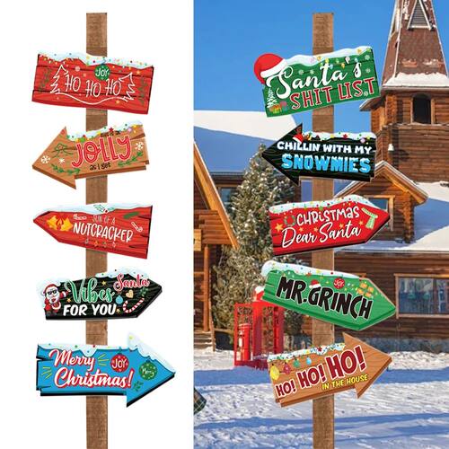 10PCS Christmas Decoration Directional Signs Cartoon Paper S