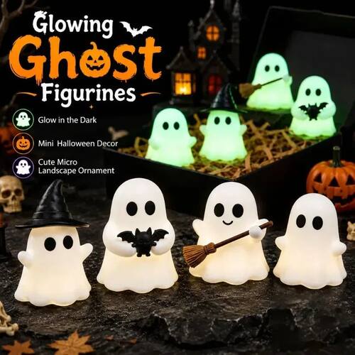 1-5PCS Glow in Dark Mini Ghost Figurine Resin Halloween Desk