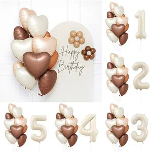 1/3/7Pcs Cream Color Number Balloon Set 32/40Inch 1-9 Digita