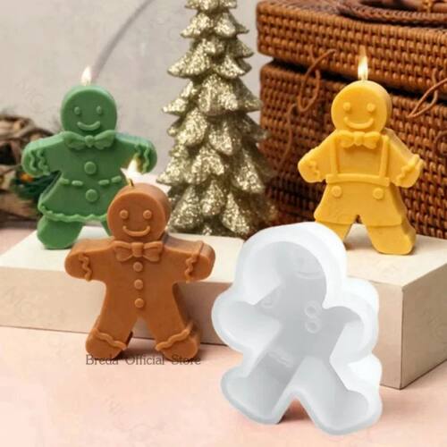 3D Smile Gingerbread Man Silicone Candle Mold DIY Christmas