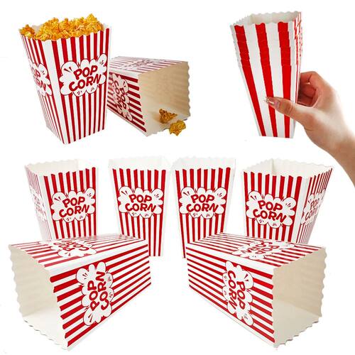 10-50Pcs Popcorn Paper Boxes Buckets Red White Stripes Bags