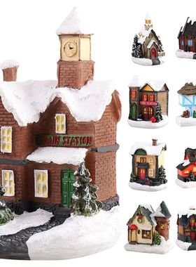 Resin Christmas LED Light Scene Snow House Small Village Hou