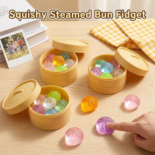 5Pcs Mini Dumplings with Steamer Bun Squeezable Toys Set Sof