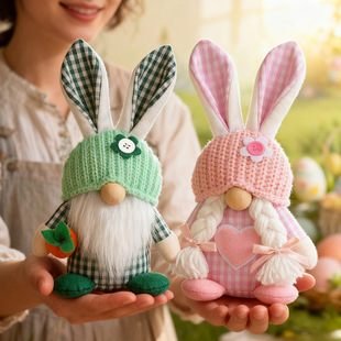 Easter Props Old Doll Faceless Ears Rabbit Plaid Ornaments