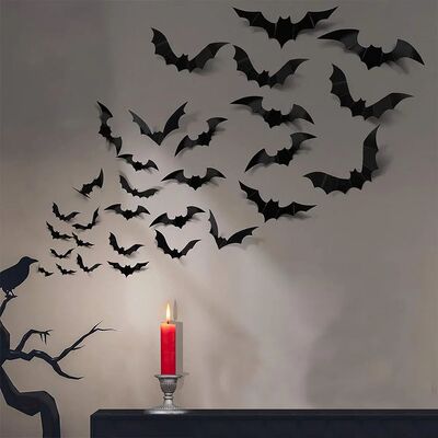 12pcs/Pack 3D Halloween Hanging Bats Wall Stickers DIY Bat D