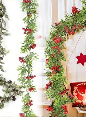 1.5M Christmas Garland Artificial Pine Red Berries Holly Lea