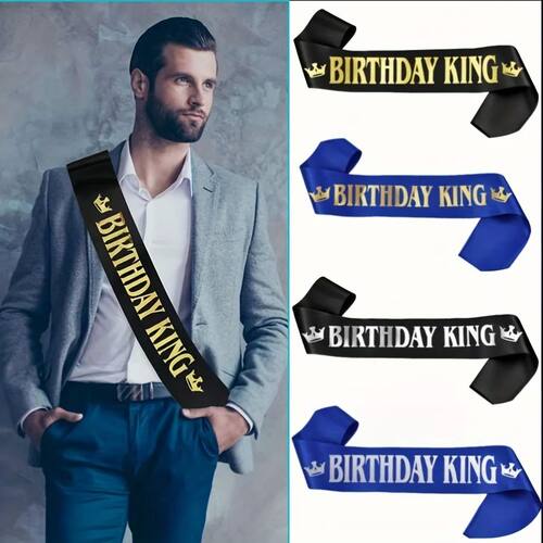 1pc Gold Foil Black Satin Birthday King Sash Banner, Men & B