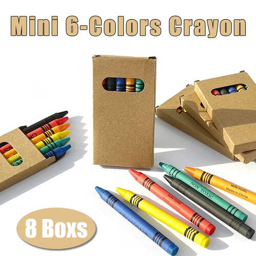 8 Boxs Mini 6-Colors Crayon Portable Set, Kraft Paper Box, C