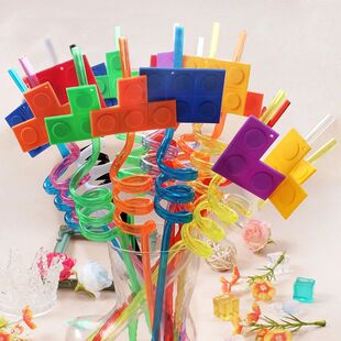 8pcs/12pcs Cartoon Building Blocks Fun Spiral Straws Reusabl