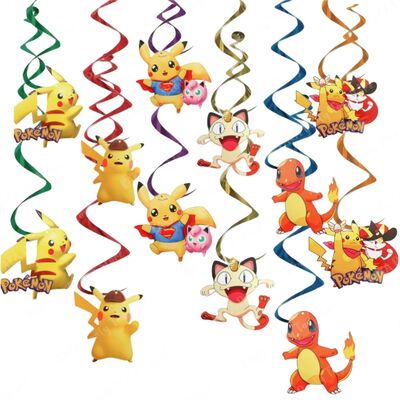 6/12/18/24Pcs Pokemon Hanging Swirls Decorations Pikachu Cei