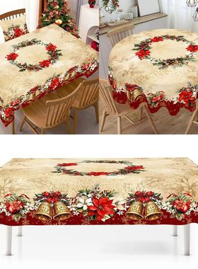 Vintage Christmas Tablecloth Poettia Bell Table Cover Christ