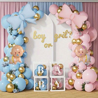 Gender Reveal Balloon Garland Kit with Bow & Baby Balloons -