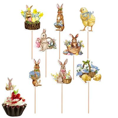 8pcs Easter cake erts deco Cake tag Bunny Easter holiday par