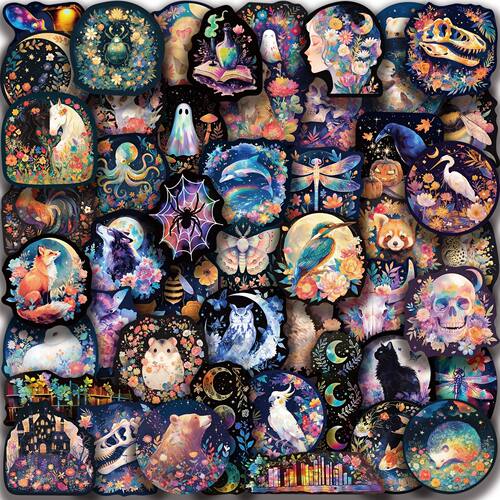 50pcs Animal Halloween Laser Sticker Laptop Decal Fantasy Vi