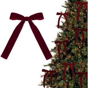 Bows for Christmas 12pcs Decorations Velvet Tree Burgundy
