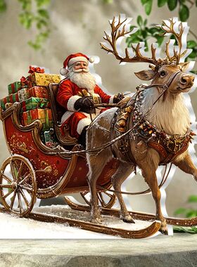 1pcs Christmas Reindeer Sleigh Santa Figurine 2D Acrylic Chr