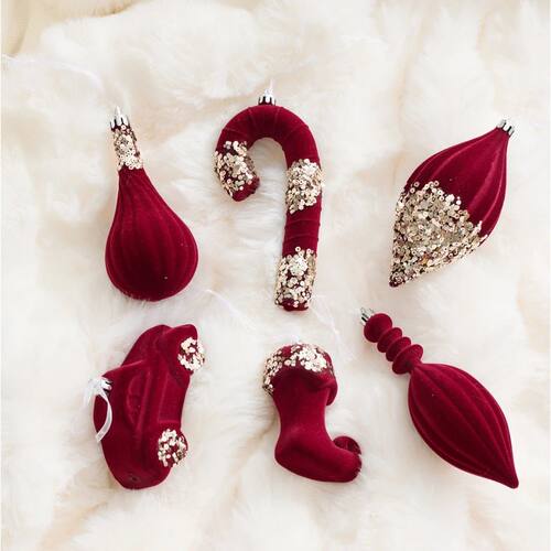 Nordic Christmas Decorations Flocked Burgundy Hanging Orname