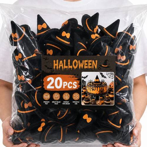 1/20Pcs Halloween Mini Wizard Hat Felt Ornament Black Orange