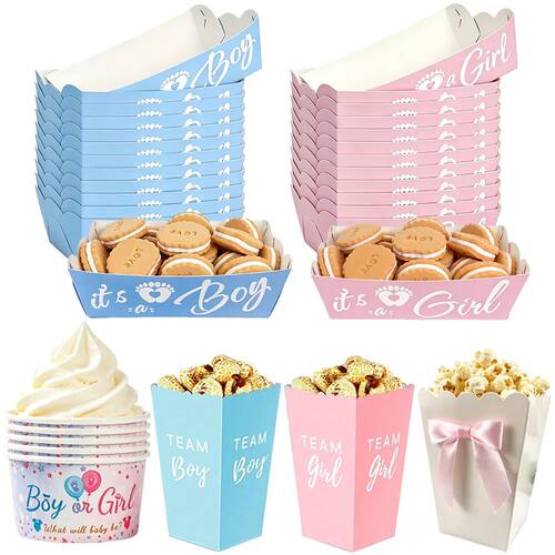 6pcs Pink Blue Popcorn Box Candy Cookies Bow Box Food Tray I