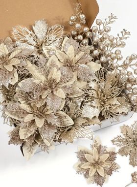 18pcs/sets Glitter Artifical Christmas Flowers and Berry Bou