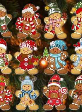 12pcs/set Gingerbread Man Ornaments Christmas Tree Wooden Ha