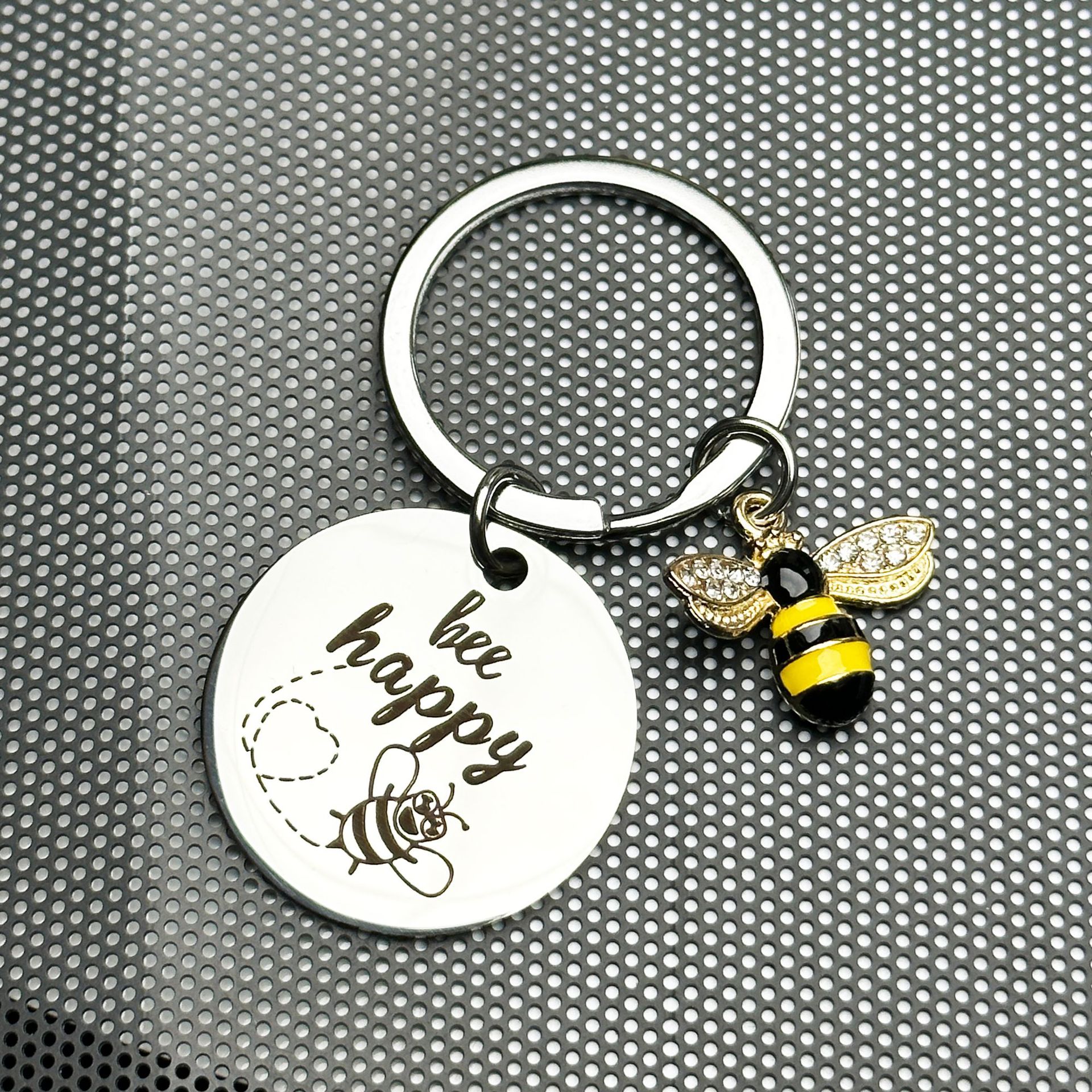 Bee Happy Teacher Teacher Gift Bee Stainless Steel Keychain