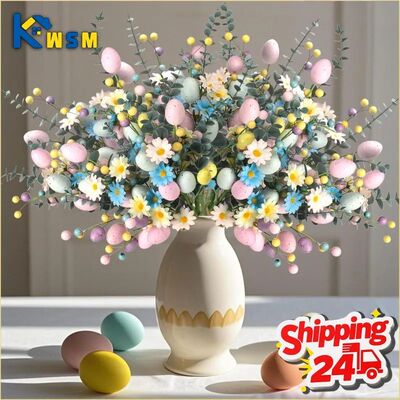 1-10PCS Easter Egg Floral Stems Artificial Daisy Eucalyptus