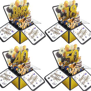 Black Golden Happy Birthday Pop Up Card 18th/30th/40th/50th/