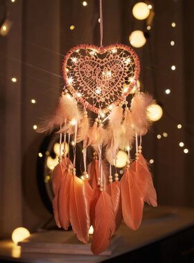 Heart Shaped LED Dream Catcher with Feathers Car Hanging Orn