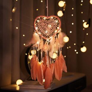 Heart Shaped LED Dream Catcher with Feathers Car Hanging Orn