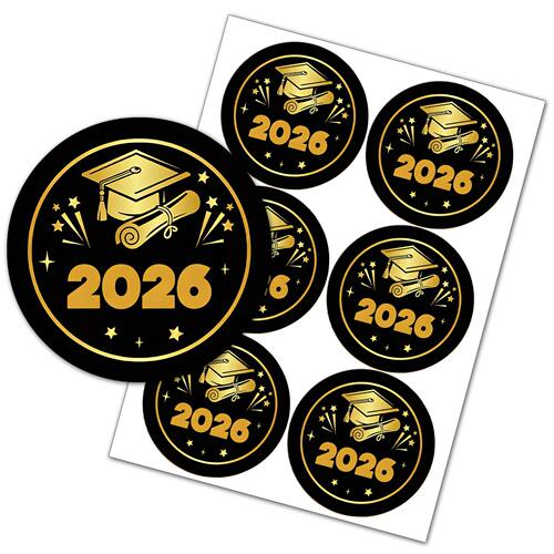120pcs 2026 Graduation Stickers Gold Foil Round Adhesive Lab