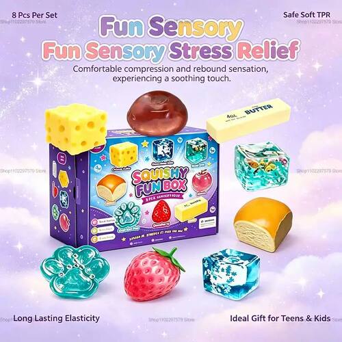 New Random Color 8pcs/Box TPR Maltose-Filled Squishy Toy, Sl