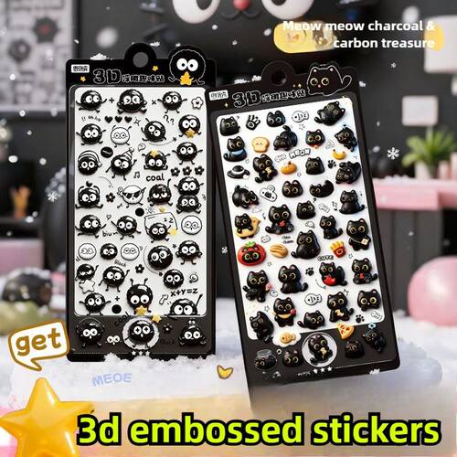 1/2 Sheets Black Cat Relief 3D Fun Sticker - Phone Diary Scr