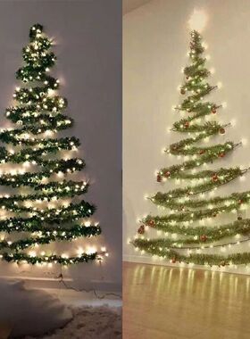 2M Christmas Green Cane Ribbons Garland with LED Lights, DIY