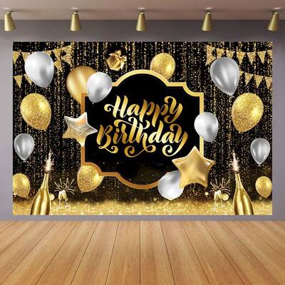 Black Golden Happy Birthday Backdrop Banner Background 30th