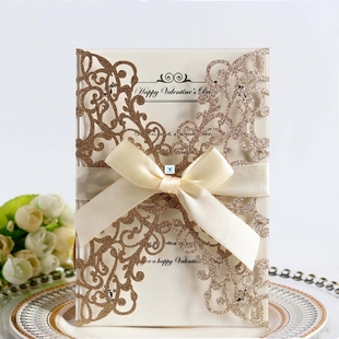 50pcs Glitter Paper Laser Cut Wedding Invitation Card