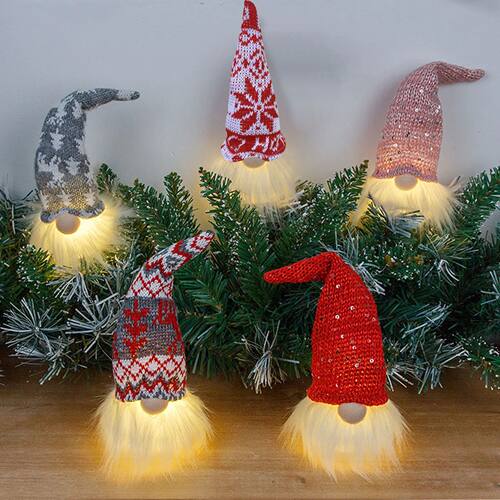 LED Christmas Gnome Plush Santa Claus Doll Decoration Facele