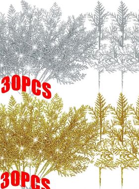 30/5Pcs Christmas Glitter Gold Silver Leaves Xmas Tree Decor