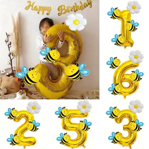 Mini Bee Daisy 32inch Gold Number Foil Balloons Set Daisy Fl