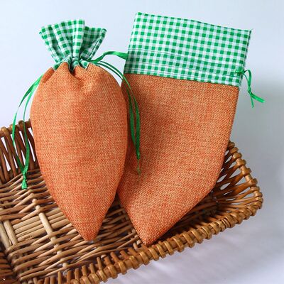 6pcs Easter Bunny Carrot Candy Bag Linen Rabbit Gift Bag Spr