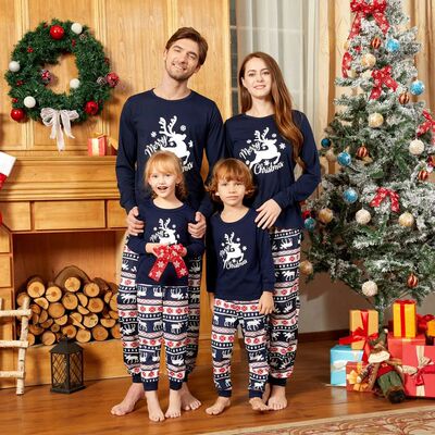 Christmas Family Home Parent-child Suit Printed Pajamas  Lon