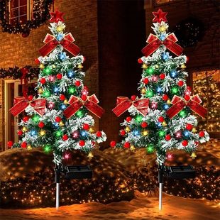 Solar Cedar Christmas Tree Lights Decorated Outdoor Patio Ga