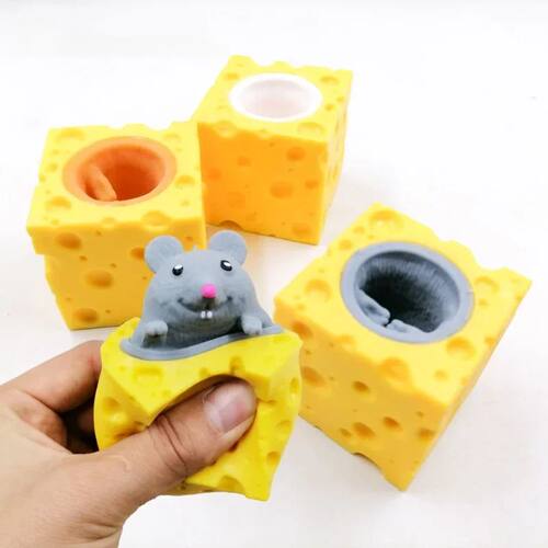 Pop Up Funny Mouse and Cheese Block Squeeze Anti-stress Toy